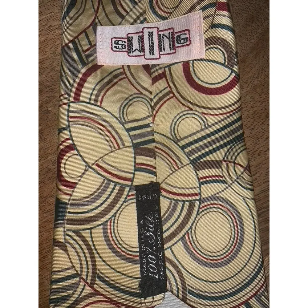 Vintage Swing Men's Silk Tie‎ Multicolor Geometric Abstract Design